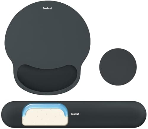 Sushret Mouse Mat and Keyboard Wrist Rest Set, 3-in-1 Gel Memory Foam Ergonomic Mouse Pad with Wrist Support, Gaming Mousepad Arm Cushion for Computer Office Desk Accessories Cute Setup,Charcoal