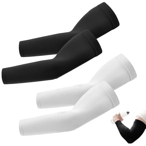 Gripiti Arm Sleeves 2 Pairs, Cooling Arm Sleeve UV Sun Protection Unisex Adults Compression Gaming Sleeves Tattoo Cover Up Sleeves for Outdoor Sports Cycling Golf Basketball Football (Black+White)