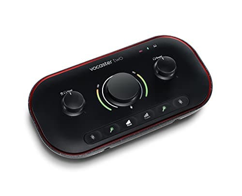 Focusrite Vocaster Two — Podcasting Interface for Recording Host and Guest. Two Mic Inputs and Two Head-phone Outputs, with Auto Gain, Enhance, and Mute. Small, Lightweight, and Powered by Computer.