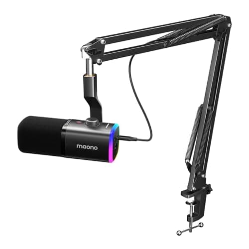 MAONO Dynamic Gaming Microphone with Boom Arm: XLR/USB Podcast Microphone with Software, Mute Button, Gain Control, RGB PC Mic for Streaming, Recording, PS4/PS5, YouTube Content Creation PD100XS
