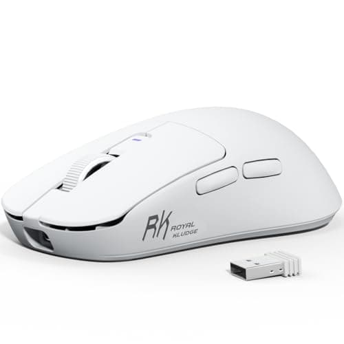 RK ROYAL KLUDGE MO3 Wireless Gaming Mouse 48g Lightweight 6000 DPI, Bluetooth/2.4G/Wired Computer Mouse Rechargeable 650mAh Battery with Programmable Buttons and Silent Clicks for PC/Laptop/Mac, White