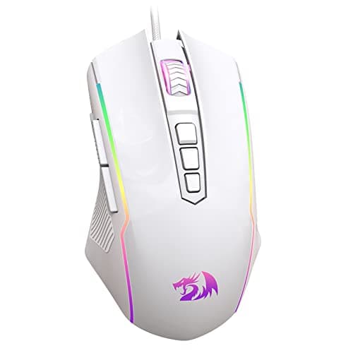 Redragon Gaming Mouse, RGB Gaming Mouse Wired with 9 Programmable Macro Buttons, Chroma RGB Backlit, 8000 DPI Adjustable, PC Gaming Mice with Fire Button for Windows/Mac, White