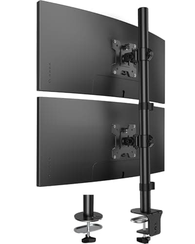 HUANUO Vertical Dual Monitor Stand, Stacked Monitor Mount for 2 Monitors with Height Adjustment, Computer Monitor Arm Supports Two 17-32 Inch with 2 Mounting Options, Each Desk Mount Holds up to 8kg