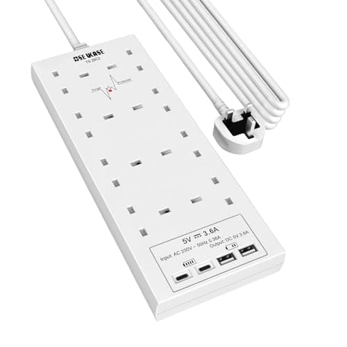 Extension Lead with USB Slots, 8 Way Socket Surge Protection with 4 USB Charger(2C+2A) Multi Plug 2990W Safety Shutter with 4M Extension Cord for TV PC Laptops Tablets