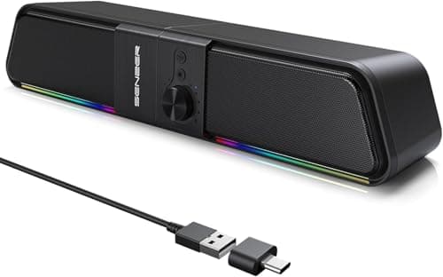 Senzer CS20 Pc Speakers, Usb Speaker with Flowing LED Pc Soundbar