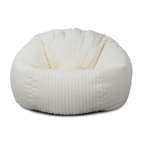 Bags of Beans Adult Corduroy Bean Bag Pre-Filled - Lounger Chair - Ivory