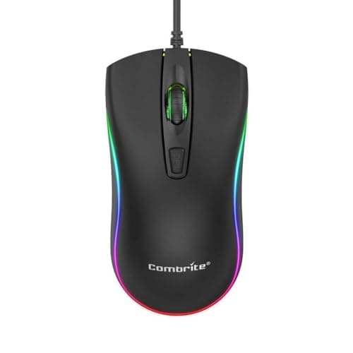 Combrite M42 USB Wired Optical Mouse With Comfort Rubber Scroll Wheel & RGB Colourful LED, Adjustable DPI, For PC And Laptops, Windows, Mac OS, Linux Plug And Play - Black (M42)