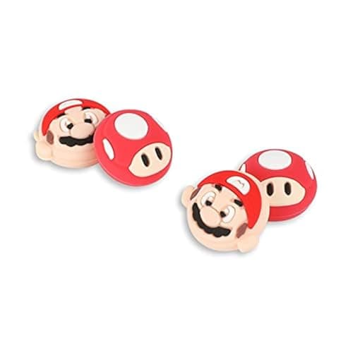 PERFECTSIGHT Switch Thumb Grips Caps, Cute Joystick Caps for Nintendo Switch Lite/Switch OLED, 4 PCS Thumbstick Cover, Analog Stick Button Cover for NS Joycon Controller (Red MLA & Mushroom)