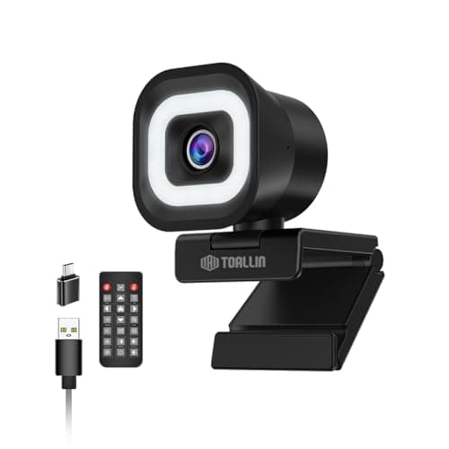TOALLIN 4K Webcam with Ring Light, Remote Control, PDAF Autofocus, 5X Zoom