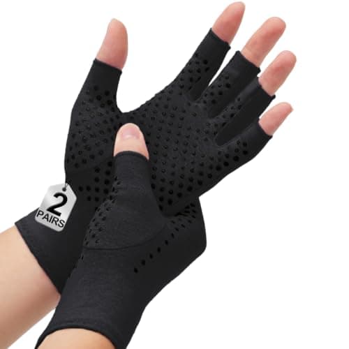 DRNAIETY 2 Pairs Compression Gloves- Arthritis Gloves for Men & Women, Anti-Slip Fingerless for Typing Daily Work (M)