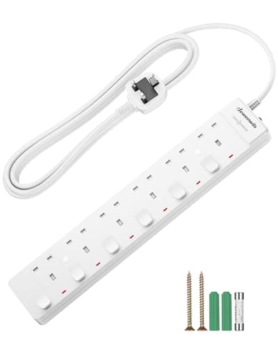 DEWENWILS 6 Way Surge Protected Extension Lead, 3250W, Wall Mountable