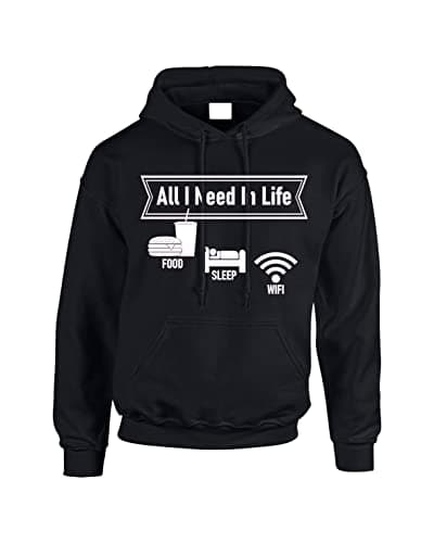 Gift Hub All I Need In Life is Food Sleep Wifi Hoodie, Slogan Funny Hoodies are Comfy and Stylish Sweatshirt, Great Choice For A Gamer or A Relaxing Evening Black Medium (M) Christmas Jumper