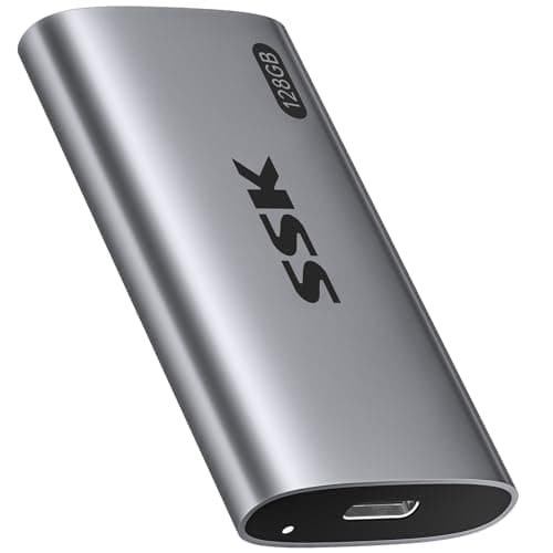 SSK 128GB Portable SSD External Hard Drive Solid State Drive up to 550MB/s | USB-C cable and USB-A adapter,USB 3.2 Gen2 6Gbps,LED Indicator, Trim & SMART Supported,On-The-Go (OTG),Compact Design,