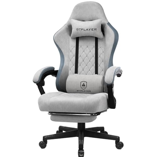 GTPLAYER Fabric Gaming Chair with Footrest, Ergonomic Computer Desk Chair with Pocket Spring Cushion Home Office High Back Support Lumbar Support Heavy Duty Wide, Grey