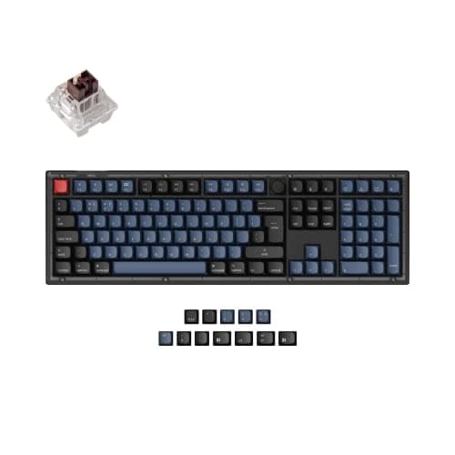 Keychron V6 ISO-UK-Layout Wired Custom Mechanical Keyboard Knob Version, Full-Size QMK/VIA Programmable, Hot-swappable K Pro Brown Switch, for Mac Windows Linux (Frosted Black-Translucent)