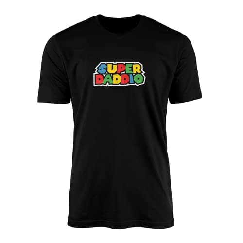 Super Daddio T-Shirt Top Tee - Birthday Father's Day Dad Daddy Father Classic Retro Video Game Gamer Plumber Mushroom Kart Bomb Mens Fashion Clothing (Large, Black)