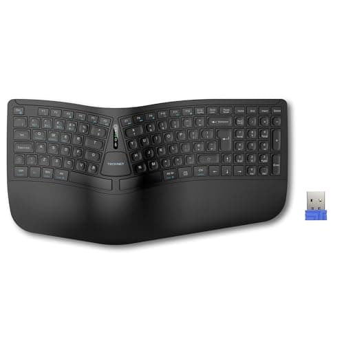 TECKNET Wireless Ergonomic Keyboard, 2.4G USB & Bluetooth Rechargeable Keyboard, Wrist Rest, Natural Typing, Stain-Resistant Fabric, Ergonomic Split Keyboard Compatible for Windows Computer Laptop