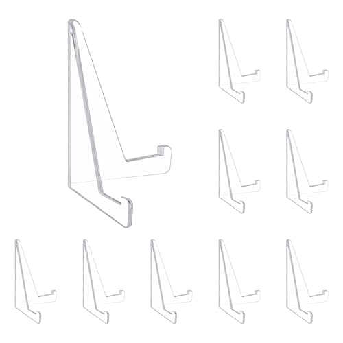 LLOUSSAK 10Pcs Card Stand, Clear Card Display Stands, Mini Easel Holder, Stable Trading Cards Stand, Acrylic Sports Cards Holder for Display Challenge Medals