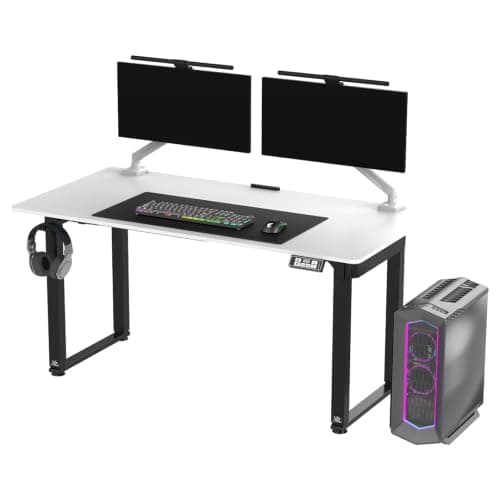 ULTRADESK Uplift Computer Desk Gaming Table Desk + Steel Construction - Space for Three Monitors - Electric Height Adjustment - Legroom and More - Includes Accessories - 160 x 75 cm - White