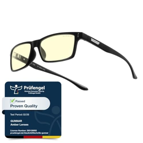 Gunnar Gaming and Computer Eyewear - Vertex, Frame Colour: Onyx, Lens Tint: Amber (Blocks 65% Blue Light & 100% UV Light) - Blue Light Blocking Glasses