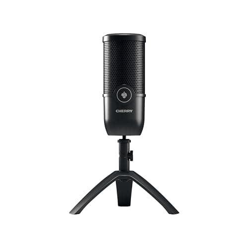 CHERRY UM 3.0, USB Microphone for Podcasts, Streaming, Home Office, Cardioid Characteristic, Headphone Connection, Compatible with PC/Mac/PS4/PS5, Black | Cardioid pattern, headphone jack, touch mute function, volume control, compatible with PC/Mac/PS4/PS5