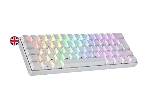 Ranked N60 Nova 60% | Hot Swappable Mechanical Gaming Keyboard | 62 Keys Multi Color RGB LED Backlit for PC/Mac Gamer | ISO UK Layout (White, Gateron Yellow)