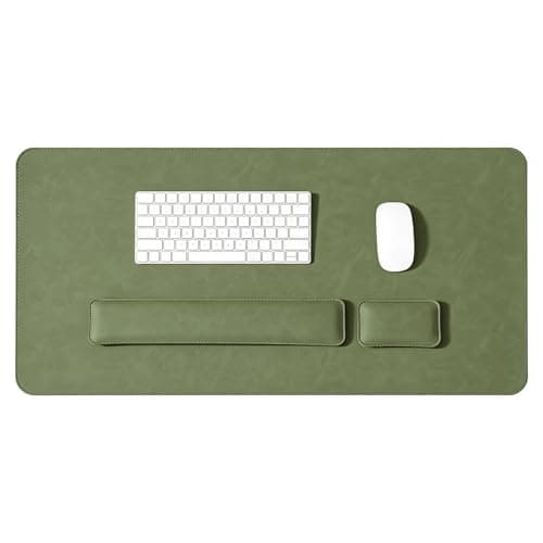 M.J COMFY-LIFE Three-Piece Set PU Leather Desk Pad Includes Large Mouse Pad + Keyboard Wrist Rest + Mouse Wrist Rest for Keyboard and Laptop Home Office Desk Pads (Olive Green, 70cm*35cm)