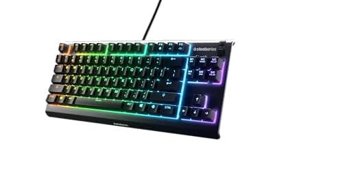 SteelSeries Apex 3 TKL - Gaming Keyboard - Tenkeyless Compact Form Factor - Silent Gaming Keyboard - 8-Zone RGB Illumination - IP32 Water & Dust Resistant - American QWERTY Layout , Black