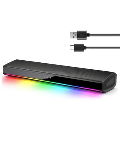 havit PC Speakers, 20W Bluetooth V5.3 Computer Soundbar with 3D Surround, HiFi Stereo, USB Powered RGB Illuminated Monitor Speakers for Desktop, Laptop