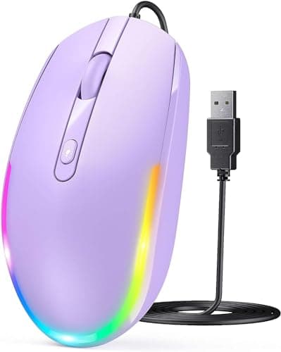 Seenda Wired Mouse, LED RGB Backlit Mouse with 1.5m USB Cable, 1600 DPI Silent Ergonomic Portable Computer Laptop Corded Mice for All USB Enabled Devices - Purple