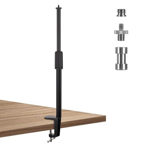 TARION Tabletop Light Stand Clip - 35-63cm Adjustable Metal Table Mount Lighting Monopod with 1/4 Screw and 1/4 to 3/8 Screw Adapters for Live Streaming Video Photography Shooting (S)