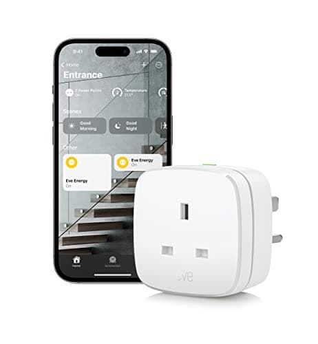 Eve Energy (Matter) UK-Smart Plug, Control and Automate Lights/Appliances, Secure and Private, Easy Setup, Future-Proof with Matter and Thread, Works with Apple HomeKit, Alexa, Google Home,SmartThings