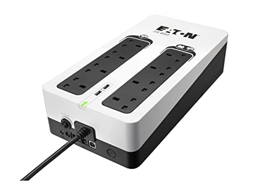 Eaton 3S Gen2 UPS – 3S850B UPS, 850 VA / 510 W, 8× BS outlets (4 battery + surge, 4 surge only), 2× USB‑A charging ports, USB HID – 3S850B – Reliable design, durable shielding, black (3S850B)