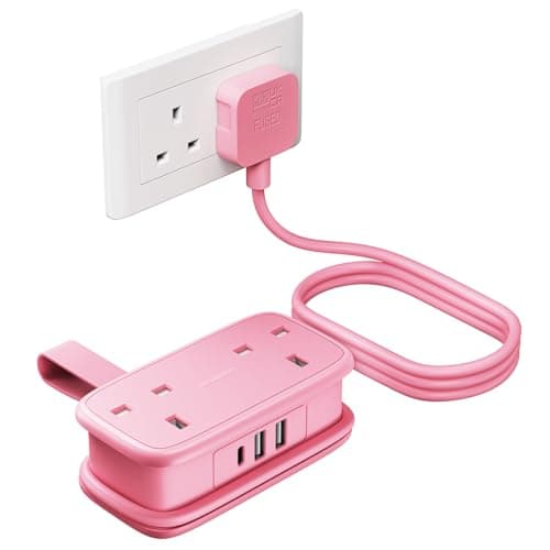 NTONPOWER Travel Extension lead with USB Slots, Pink Extension Lead 1.2M, Cruise Essentials Extension Cord with 2 Way Outlets 3 USB(1 Type C) for Cruise Travel Essentials Hotel Home Office