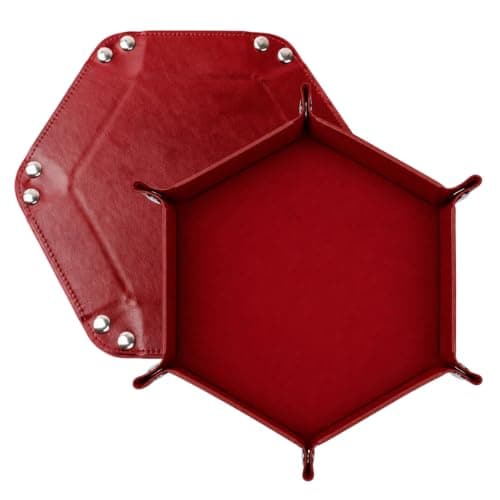 Dice Tray, Hexagonal Rolling Tray for Tabletop Gaming, Portable Dice Tower Alternative with Soft Lining, Wine Red Foldable Design for RPG Sessions and Board Game Storage