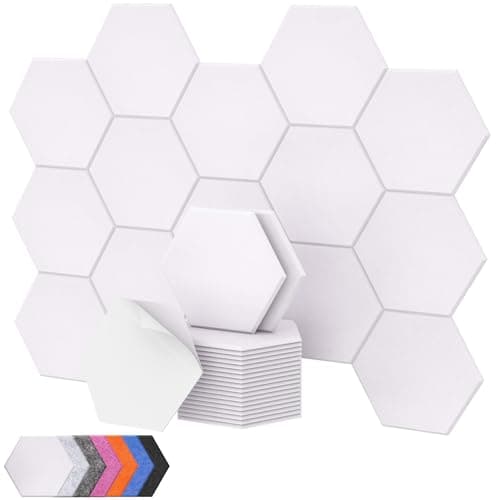 18 Pack Hexagon Acoustic Panels Self-adhesive, TONOR 12"x10"x0.4" High Density Sound Proofing Panels for Walls, Sound Deadening Insulation Treatment Sound Absorbing for Studio, Office, Home, White