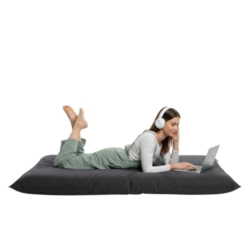 Kosiproducts Beanbag Floor Cushion Pillow indoor outdoor garden Water Resistant 100% soft luxury Polyester Fabric (Large [114cm x 75cm], Grey)
