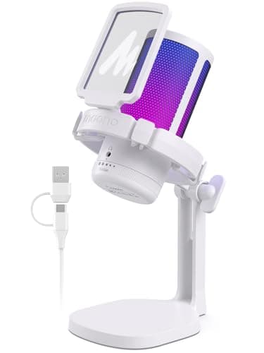 MAONO USB Microphone for PC, RGB Gaming Mic with Mute Button, Noise Cancellation Condenser Microphone with Gain knob for Streaming, Podcast, Recording, Chat, Compatible with PS5/PS4/Mac, DGM20, White