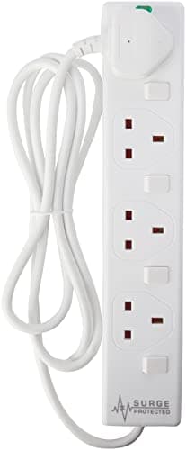 pro elec plpl15330pl 2 m Switched and Surge Protected 4 Gang Extension Lead white