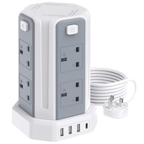 Tower Extension Lead 2M, 8 AC Outlets and 4 USB Ports Extension Tower