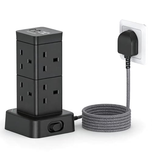 Tower Extension Lead 1.8M with 2 USB C Slots, 8 Way Outlets Power Strip