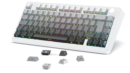 OMOTON Side Print PBT Keycap Set ANSI/ISO UK-Layout, White Grey gradient | 127 Keys, Double Shot, Shine Through Custom Keycaps for 61/68/84/87/96/108 MX Switches Keyboards