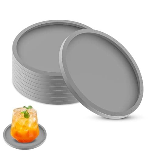 MOXYOY Gray Coasters, 8 Pcs Round Silicone Coasters for Drinks