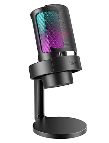 FIFINE USB Microphone PC, Gaming Microphone for Streaming Podcast Studio, Microphone USBC for PS4 PS5 MAC with RGB Control, Mute Switch, Headphone Jack, Pop Filter