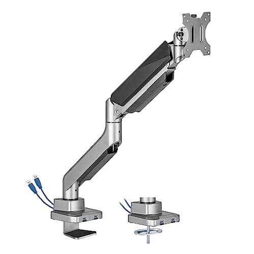 HATAIM Gas Spring Screen Mount, Fits Flat/Curved Screen 17” to 49”, Vesa Mount 75&100, 18kg Load Monitor Arm, 360° Adjustable Monitor Stand, 180° Stop Lock, Cable Management, USB Ports, Quick Install