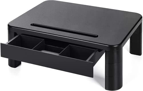 LORYERGO Monitor Stand for Desk - Height Adjustable With Drawer, Computer Riser With Cellphone Holder, Small Printer Stand for Home & Office