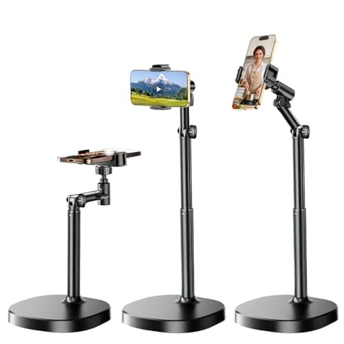 Wugauwor Mobile Phone Stand for Desk, Phone Holder with Sturdy Base, Height and Angle Adjustable Universal Stand for iPhone Samsung Galaxy Google Pixel, Hands-Free for Video Calls, Cooking, Office