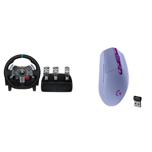 Logitech G29 Driving Force Racing Wheel and Floor Pedals, Real Force Feedback & 05 LIGHTSPEED Wireless Gaming Mouse, HERO 12K Sensor, 12,000 DPI, Lightweight, 6 Programmable Buttons