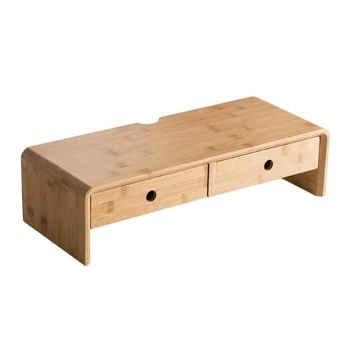 Simcat Wooden Monitor Stand Riser Desk Organizer With 2 Drawers