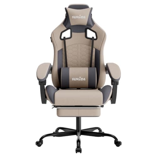 SUKIDA Ergonomic Gaming Chair for Adult, Comfortable Desk Chair with Massage, Comfy Headrest and Lumbar Support Pc Office chairs with Footrest, Height Adjustable Rotating Task Chairs